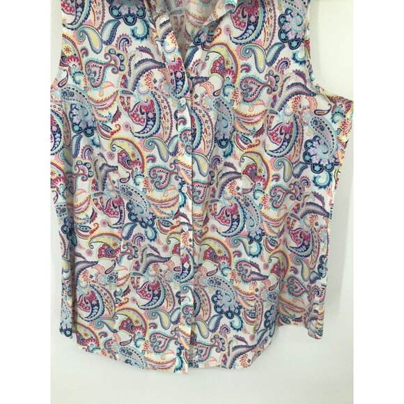 Talbots Womens Sleeveless no iron Button-Up Blouse Paisley Print size 16 - Picture 7 of 13